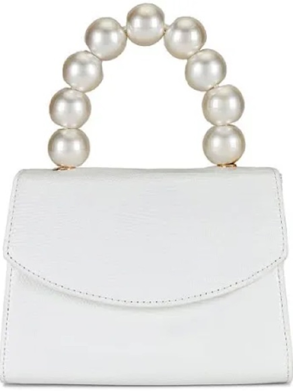 Olga Berg Peta White Mini Top-Handle Bag with Pearl Bead Handle